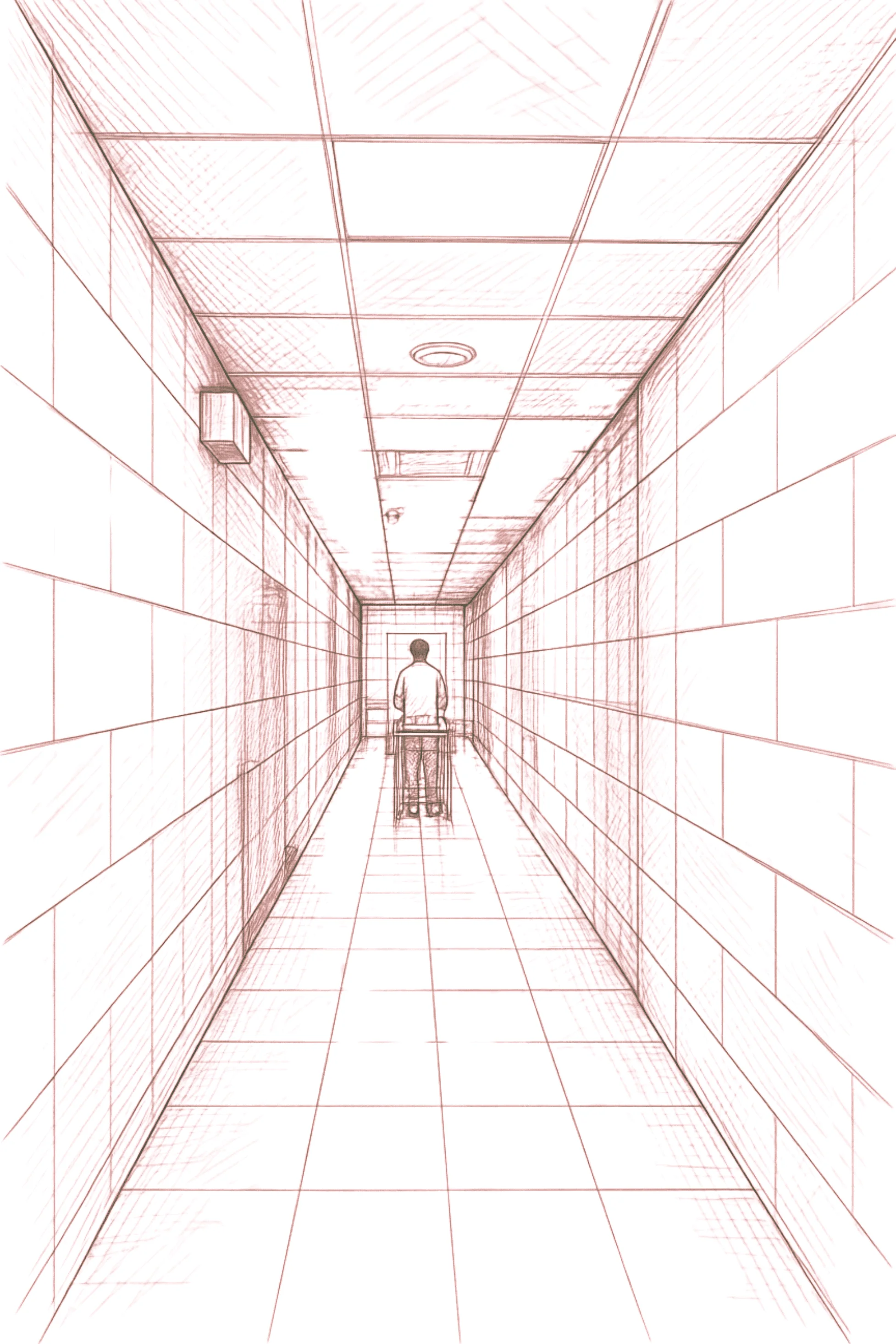 Abstract healthcare hallway concept representing a system that may not recognize its own strain