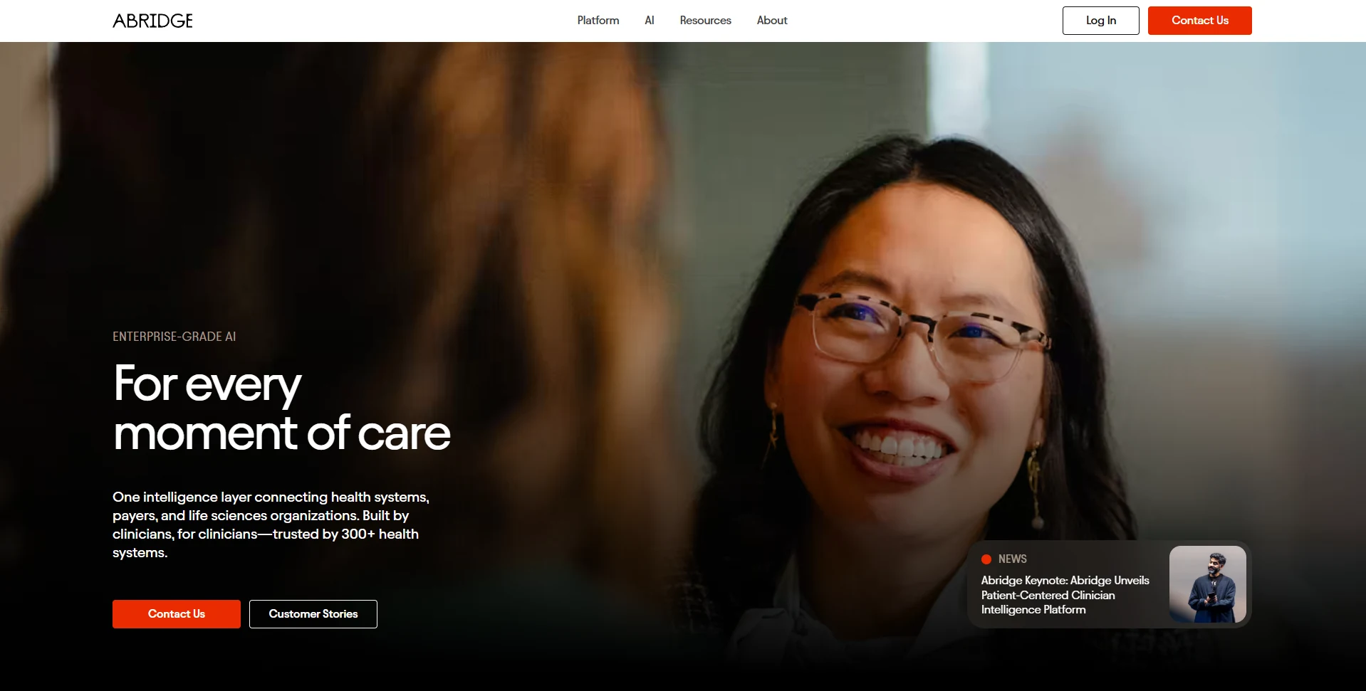 Tertiary screenshot of the Abridge public website captured in July 2026