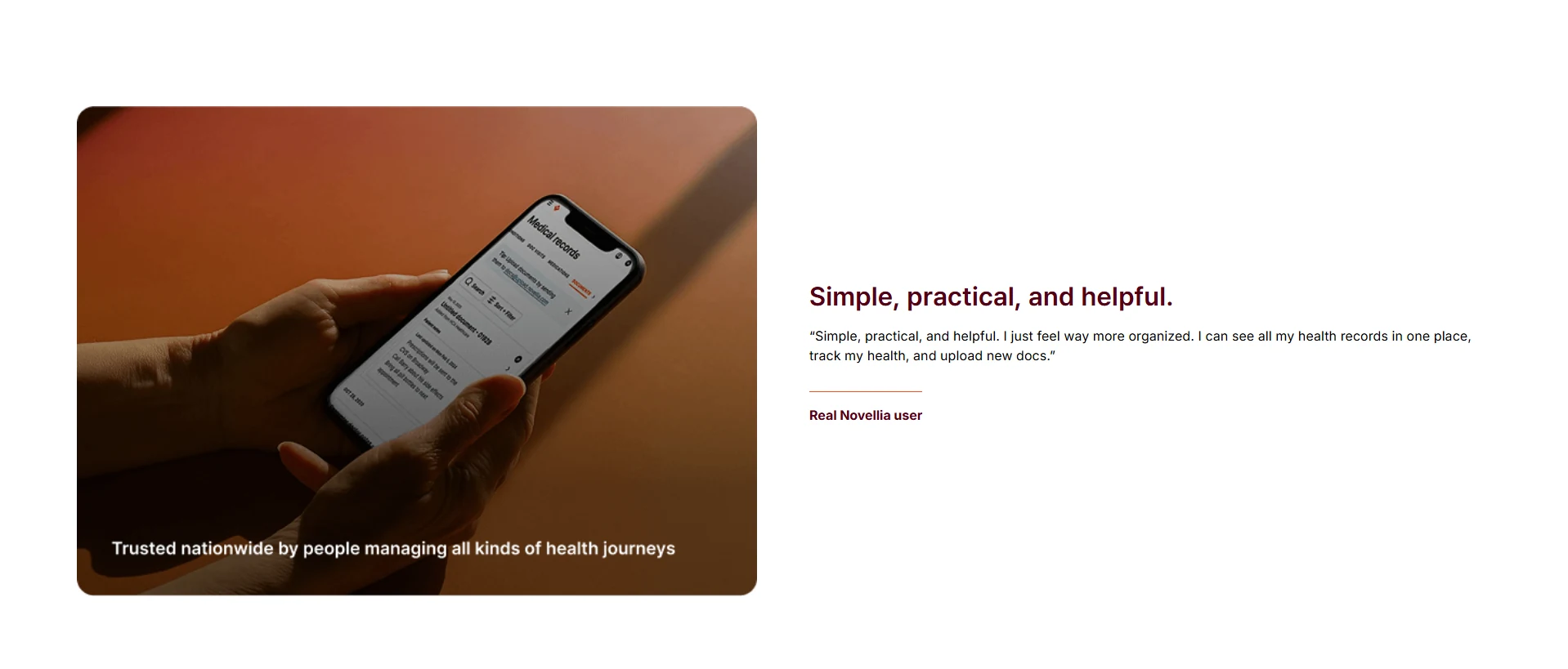 Secondary screenshot of the Novellia public website captured in July 2026